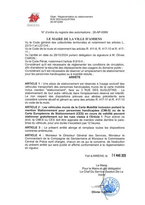 26 AP 0069  Réglementation  Stationnement  3 Rue Des Augustins Publié Le 07 07 26