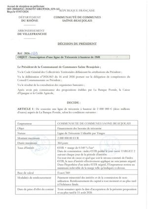 DEC2026 029 TPN Souscription D'une Ligne De Trésorerie à Hauteur De 2M€.