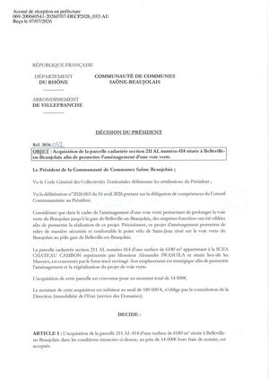 DEC2026 032 ACTE TPN Acquisition 211AL414 à Be B_ Aménagement Voie Verte