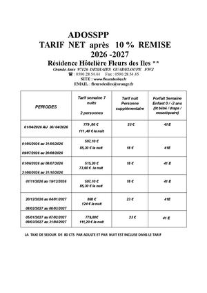 Tarifs 2026 2027