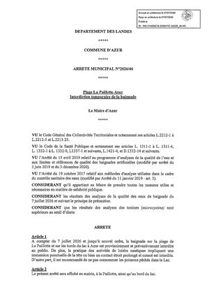 Arrete Interdiction Baignade La Paillotte A Compter Du 07 07 2026