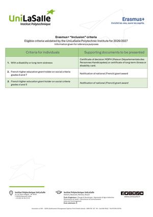 Inclusion Criteria Erasmus 2026 27