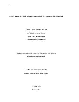 Uso De Geo Gebra En El Aprendizaje De Las Matemáticas Hoja De Cálculo Y Estadística