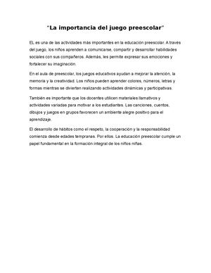 La Importancia Del Juego Preescolar Silvia Marcusi