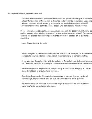 La Importancia Del Juego En Personal