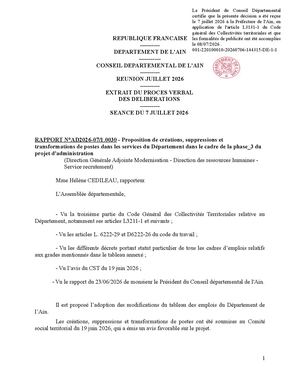 Proposition De Créations, Suppressions Et Transformations De Postes Dans Les Services Du Département Dans Le Cadre De La Phase 3 Du Projet D'administration