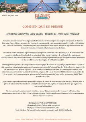 Visite Guidée sur Béziers au temps des Trencavel, Communiqué de Presse
