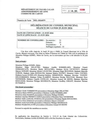 LIASSE DES DÉLIBÉRATIONS CONSEIL MUNICIPAL LUNDI 29 JUIN 2026