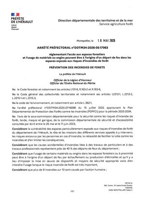 Arrêté préfectoral 2026 - Prévention des incendies de forêts