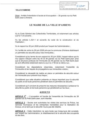 AR1 2026 01001 -Arrêté D'interdiction D'accès  D'occupation - 39 Grande Rue Du Petit Saint Jean  - Publiée Le 08 07 2026