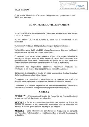 AR1 2026 01003 -  Arrêté D'interdiction D'accès Et D'occupation  - 43 Grande Rue Du Petit Saint Jean - Publiée Le 08 07 2026