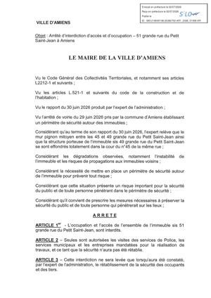 AR1 2026 01006  -Arrêté D'interdiction D'accès Et D'occupation 51 Grande Rue Du Petit Saint Jean-- Publiée Le 08 07 2026
