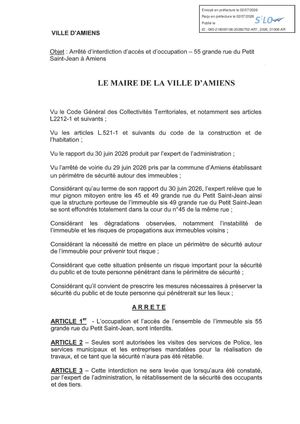 AR1 2026 01008 -Arrêté D'interdiction D'accès Et D'occupation 55 Grande Rue Du Petit Saint Jean Publiée Le 08 07 2026