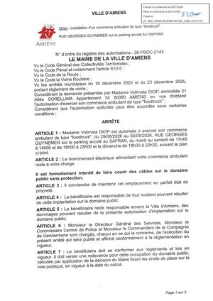 AR1 2026 01014 26 PSOC 2143 RUE GEORGE GUYNEMER PARKING SAFRAN INSTALLATION COMMERCE AMBULANT TYPE FOODTRUCK Publiée Le 08 07 2026
