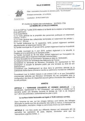 AR1 2026 01015 26 PSOC 1754 26 RUE SAINT LEU OCCUPATION DU DOMAINE PUBLIC XU CHRISTOPHE LE LUTECIA Publiée Le 08 07 2026