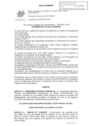 AR1 2026 01016 26 PSOC 1742 62 RUE SAINT LEU OCCUPATION DU DOMAINE PUBLIC SARL ELECTROLAB Publiée Le 08 07 2026