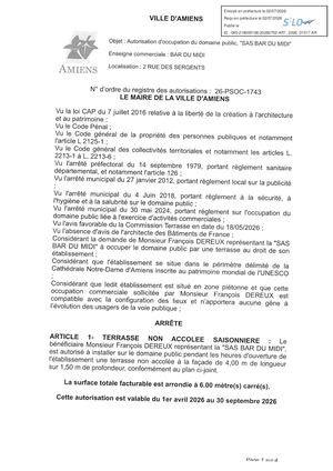 AR1 2026 01017 26 PSOC 1743 2 RUE DES SERGENTS OCCUPATION DU DOMAINE PUBLIC SAS BAR DU MIDI Publiée Le 08 07 2026