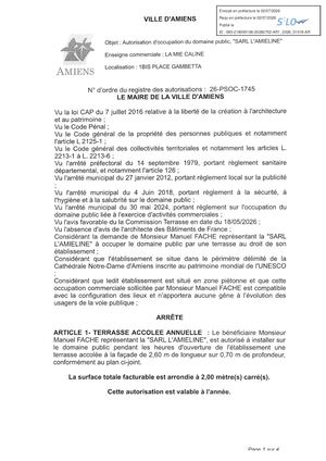 AR1 2026 01018 26 PSOC 1745 1BIS PLACE GAMBETTA OCCUPATION DU DOMAINE PUBLIC SARL L'AMIELINE LA MIE CALINE Publiée Le 08 07 2026