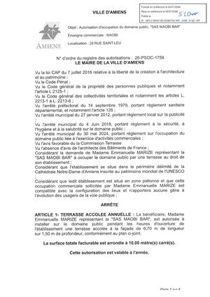 AR1 2026 01021 - 26 PSOC 1756- 26 RUE SAINT LEU OCCUPATION DU DOMAINE PUBLIC SAS MAOBI BAR Publiée Le 08 07 2026