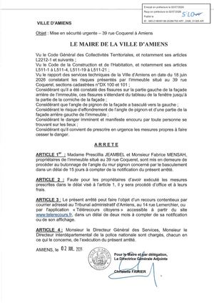 AR1 2026 01025 ARR PROCEDURE ADMINISTRATIVE VIA MISE EN SECURITE URGENTE 39 RUE COQUEREL A AMIENS _AR1 2026 01025 20260702 Publiée Le 08 07 2026