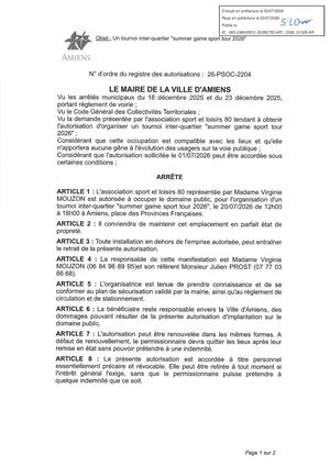 AR1 2026 01028 L'association Sport Et Loisirs 8 Le 20 07 2026 Publiée Le 08 07 2026