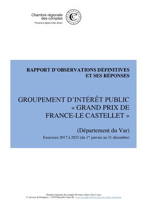 RAPPORT D’OBSERVATIONS CRC GIP GRAND PRIX DE FRANCE-LE CASTELLET