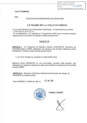 AR1 2026 01036 - Aicha HENNAOUI_ Absence S CLOCHETTE VA CA Juillet_ 20260702 DELEGATION TEMPORAIRE DE SIGNATURE Publiée Le 08 07 2026