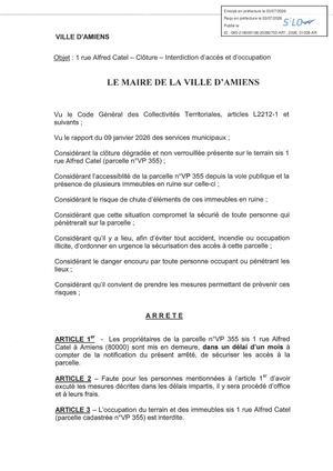 AR1 2026 01038 ARR PROCEDURE ADMI VIA AR1 2026 01038 20260703- ARRETE DE CLOTURE ET INTERDICTION D ACCES ET D OCCUPATION 1 RUE ALFRED- Publiée Le 08 07 2026