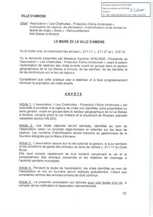 AR1 2026 01050 -ARR CHAT LIBRE VIA AR1 2026 01050 2026 07 03- ARRETE LES CHATHUTTES RENOUVELLEMENT SITE BALZAC Publiée Le 08 07 2026