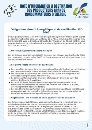 Note d'information Energie Audit énergétique & Iso 50001