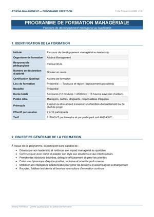 Fiche Programme Athéna Formation