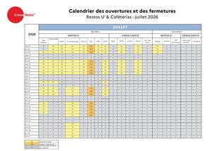 Calendrier des ouvertures & fermetures // 2026