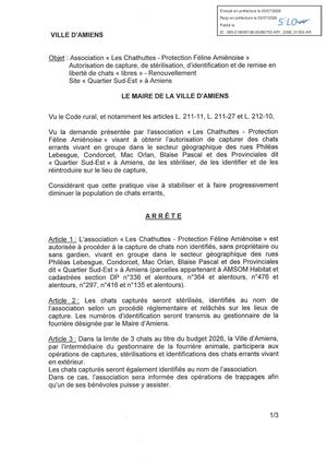 AR1 2026 01053 ARR CHAT LIBRE VIA AR1 2026 01053 20260703 - AUTORISATION CHAT LIBRE LES CHATHUTTES RENOUVELLEMENT SITE QUARTIER SUD EST Publiée Le 08 07 2026