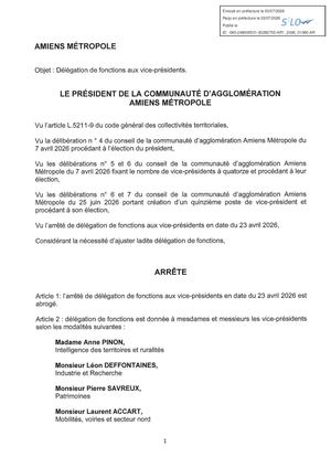 AR1 2026 01060 ARR DELEGATION FONCTION MET AR1 2026 01060 20260701- Délégation De Fonctions Aux Vice Présidents Publiée Le 08 07 2026