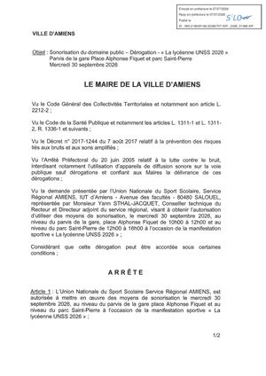 AR1 2026 01068 - ARR AUTORISATION SONO VIA AR1 2026 01068 20260707- SONO DOMAINE PUBLIC LA LYCENNE UNSS 2026 PARVIS DE LA GARE ALPHONSE FIQUET Publiée Le 08 07 2026