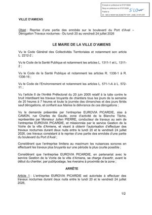 AR1 2026 01073 ARR CHANTIER NOCTURNE DOMINICAL VIA AR1 2026 01073 20260707- DEROGATION CHANTIER NOCTURNE BD DU PORT DAVAL- 20 Au 24 07 26 - Publiée Le 08 07 2026