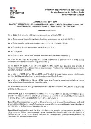 Arrêté protection des forêts juillet 2026