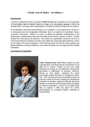 Texte Exposition Mode Arts & Styles 3e éDition Communique