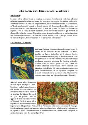 Texte Exposition La Nature Dans Tous Ses éTats 2e éDition Communique
