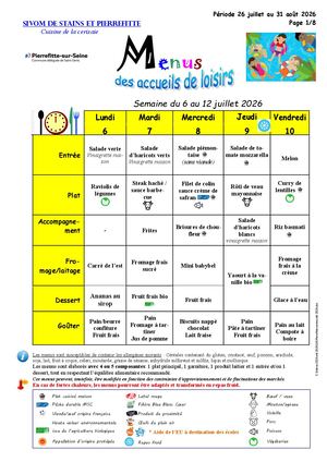 Menu de juillet et août 2026
