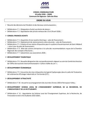 Séance du conseil communautaire du jeudi 02 juillet 2026