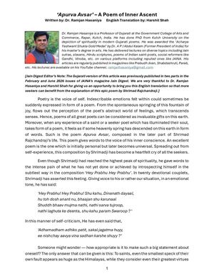 Apurva Avsar - A Poem Of Inner Ascent