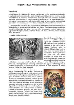 Texte Exposition 100& Artistes Féminines 5e éDition Communique