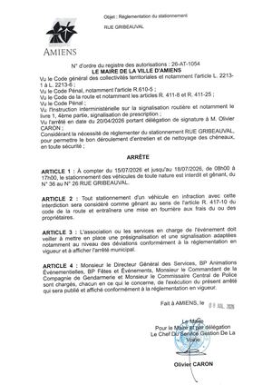 26 AT 1054  Réglementation Stationnement  Rue Gribeauval Du 15 07 26 Au 18 07 26 Publié Le 08 07 26