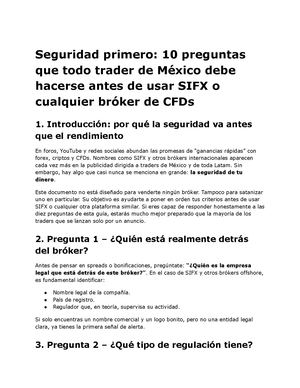 Seguridad Primero 10 Preguntas Que Todo Trader De México Debe Hacerse Antes De Usar Sifx O Cualquier Bróker De Cfds