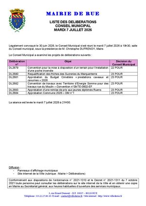 Liste Des Délibérations 070726