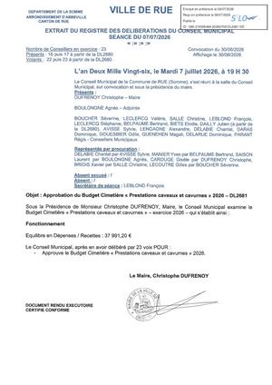 DL2681 Approbation Du Budget Cimetière Prestations Caveaux Et Cavurnes 2026