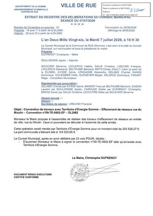 DL2682 Convention De Travaux Avec Territoire D'Energie Somme Pour Des Travaux Rue Du Moulin - Convention N°09 TE 0602 EF