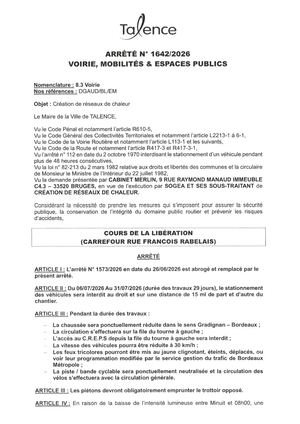 Arrete 1642-202-creation Reseau De Chaleur Cours De La Liberation Du 6 Au 31-07-2026-Publié Le 09 07 2026