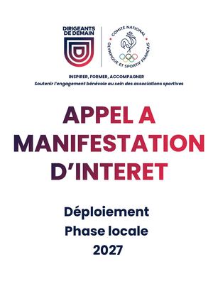 Appel à manifestation d'intérêt - Déploiement local programme dirigeants de demain CNOSF